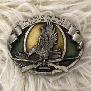 Bergamot Brass Works Pewter Eagle Right to Bear Arms 2nd Amendment Belt Buckle